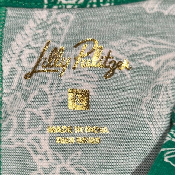 Lilly Pulitzer Emery Dress Fiddle Leaf Green Safari Party Size L - EUC - Picture 4 of 5